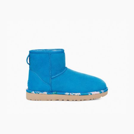 UGG Classic Mini Floral Blue Boots for Women (GLAP08946)